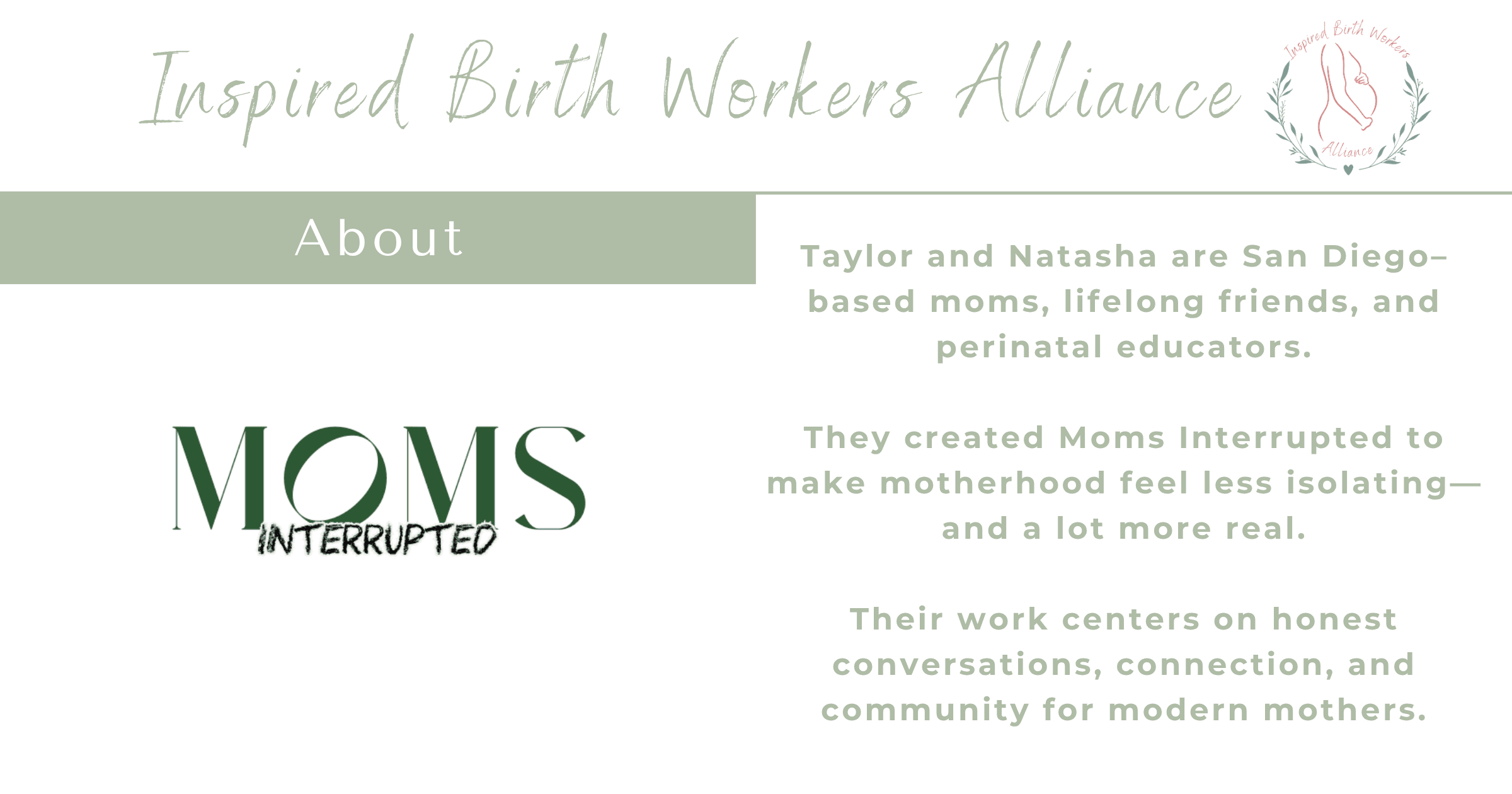 About Taylor Dewey and Natasha Spaventa, San Diego moms, lifelong friends, and perinatal educators who created Moms Interrupted to foster honest conversations, connection, and community for mothers.