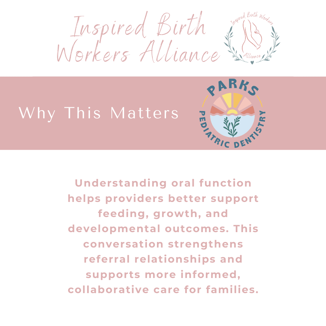 Event slide explaining why understanding oral function matters for feeding, growth, and development, and how interdisciplinary collaboration improves outcomes for families.